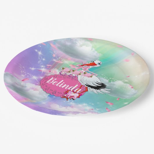 レインボーベビーバタフライフェアリー赤ちゃんシャワー ペーパープレート (アングル)