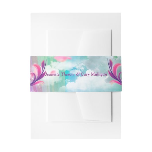 レインボーベビーバタフライフェアリー赤ちゃんシャワー 招待状ベリーバンド (正面例)