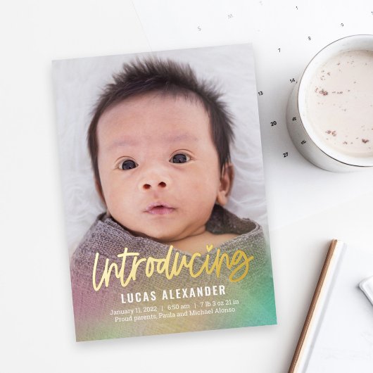 レインボーベビーフォイルモダン誕生のお知らせ 箔シーズンカード