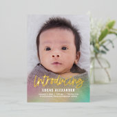 レインボーベビーフォイルモダン誕生のお知らせ 箔シーズンカード (立ち正面)