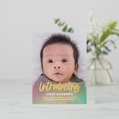 レインボーベビーホイル誕生発表葉書 箔シーズンポストカード (立ち正面)