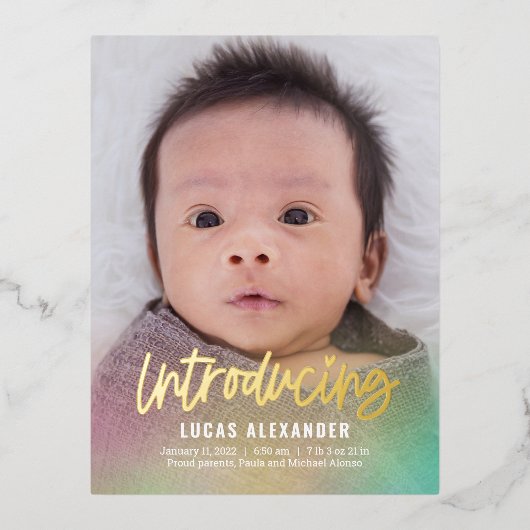 レインボーベビーホイル誕生発表葉書 箔シーズンポストカード (正面)