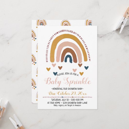 レインボーベビー散水男女兼用シャワー 招待状 (正面/裏面インサイチュ)