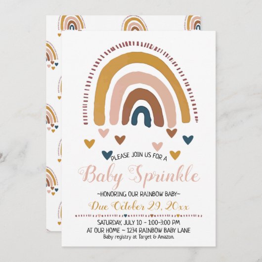 レインボーベビー散水男女兼用シャワー 招待状 (正面/裏面)