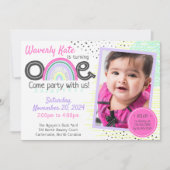 レインボーベビー1st誕生日かわいいドードルズ写真 招待状 (正面)