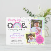 レインボーベビー1st誕生日かわいいドードル2 – 写真 招待状 (スタンド正面)