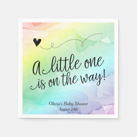 レインボーベビー、水彩赤ちゃんシャワー スタンダードカクテルナプキン (正面)