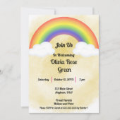 レインボーベビー(金ゴールド)シャワー招待状 招待状 (正面)