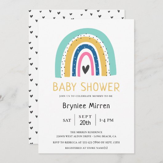 レインボーベ図解入りの、写真付きのビーシャワー 招待状 (正面/裏面)