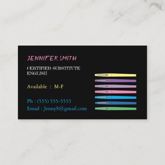 レインボーペン代替先生ブラックビジネスカード 名刺 (裏面)