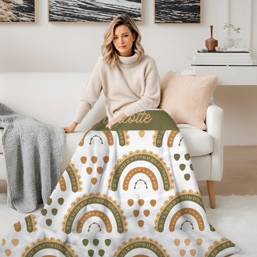 レインボーホグリパーソナライズされたーンホワイトブラウン フリースブランケット