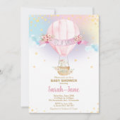 レインボーホットエアバルーンベビーガールシャワーエレファント 招待状 (正面)
