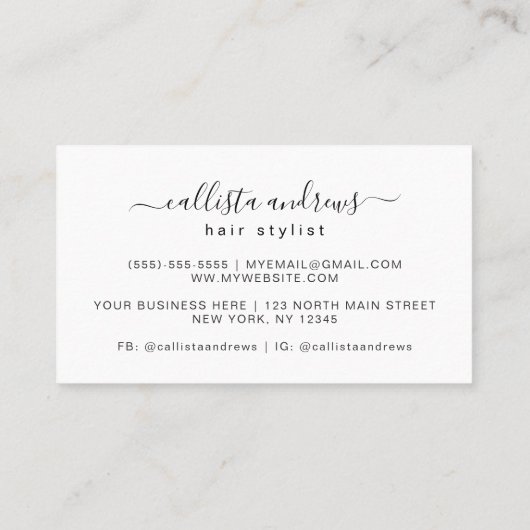 レインボーホログラフィシンプルックタイポグラフィ美容師 名刺 (裏面)