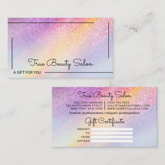 レインボーホログラフィックグリッターグラデーションギフトカード 名刺 (正面/裏面)