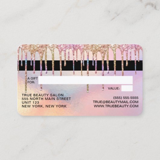 レインボーホログラフィックグリッタードリップギフトクレジット 名刺 (裏面)