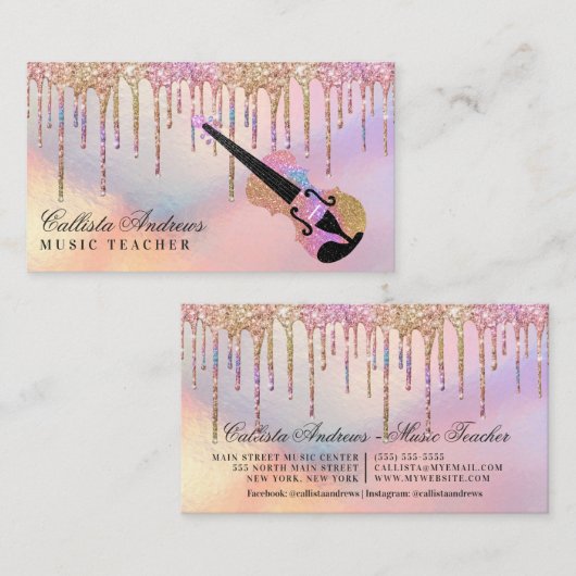 レインボーホログラフィックグリッタードリップス音楽先生 名刺 (正面/裏面)