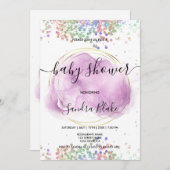 レインボーホログラフィックグリッタードリップベビーシャワーInv 招待状 (正面/裏面)