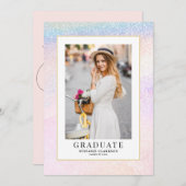 レインボーホログラフィックグリッター写真卒業 案内状 (正面/裏面)