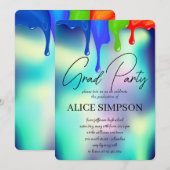 レインボーホログラフィックドリップ卒業招待状 招待状 (正面/裏面)