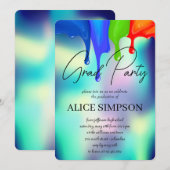 レインボーホログラフィックドリップ卒業招待状 招待状 (正面/裏面)