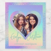 レインボーホログラフィックハートカスタムフレーム写真 ワインラベル (シングルラベル)