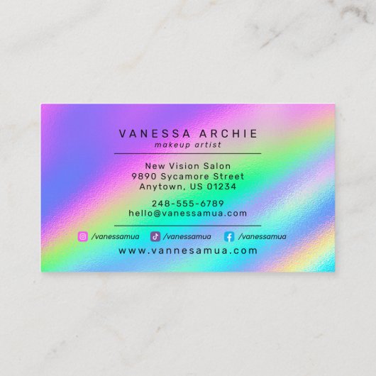 レインボーホログラフィックフォイル美しいサービス 名刺 (裏面)