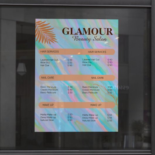 レインボーホログラフィック爪、 ネイル技術価格表 ポスター