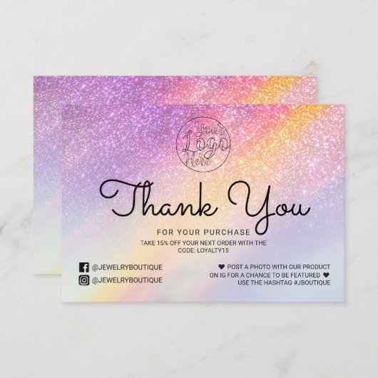 レインボーホログラフグリッターグラデーションお客様ありがとうございました サンキューカード (正面/裏面)
