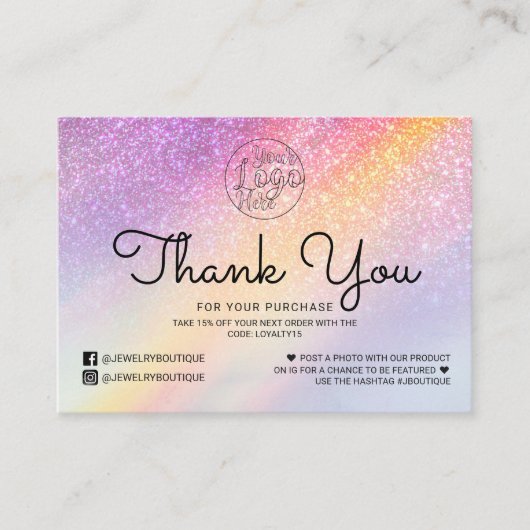 レインボーホログラフグリッターグラデーションお客様ありがとうございました 名刺 (正面)