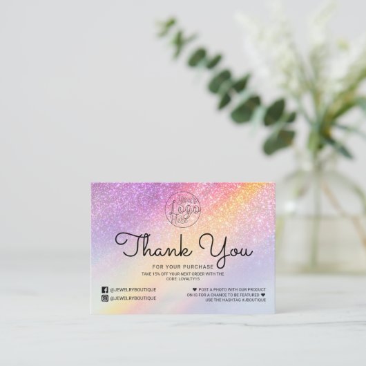 レインボーホログラフグリッターグラデーションお客様ありがとうございました 名刺 (スタンド正面)