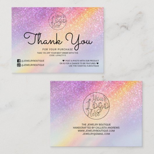 レインボーホログラフグリッターグラデーションお客様ありがとうございました 名刺 (正面/裏面)