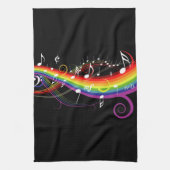 レインボーホワイトミュージックノート キッチンタオル (縦)