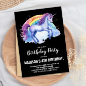 レインボーホワイトユニコーン誕生日招待状 招待状