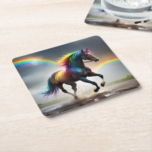 レインボーホースとレインボーズの雨のダンス スクエアペーパーコースター (アングル)