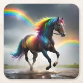 レインボーホースとレインボーズの雨のダンス スクエアペーパーコースター (正面)