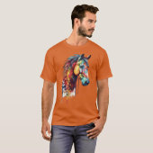 レインボーホースヘッド水彩画 Tシャツ (正面フル)