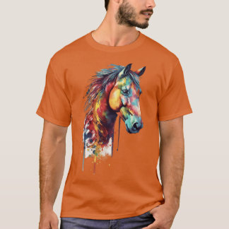 レインボーホースヘッド水彩画 Tシャツ