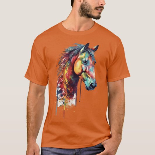 レインボーホースヘッド水彩画 Tシャツ (正面)