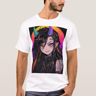 レインボーホーンゴシックパンクアニメガール Tシャツ
