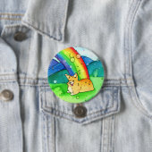 レインボーボタンの端のコルギ 缶バッジ (インサイチュ)