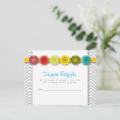 レインボーボタン赤ちゃんシャワーおむつラッフルインサート インビテーションポストカード (スタンド正面)