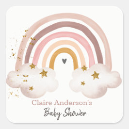 レインボーボヘミアンステッカー パステルレインボーベイビーシャワー スクエアシール