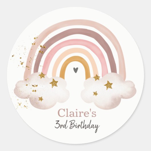 レインボーボヘミアンステッカー パステルレインボー 誕生日 ラウンドシール (正面)