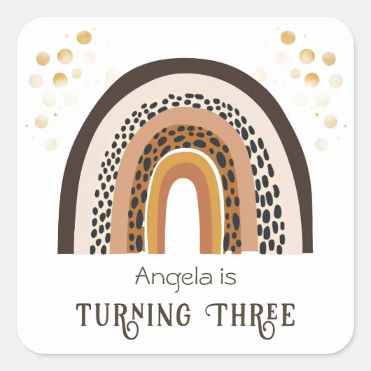 レインボーボホアニマルプリント3rd誕生日 スクエアシール (正面)