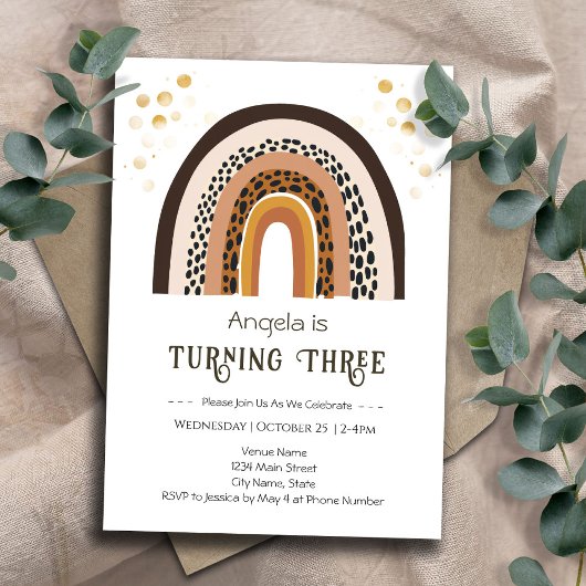 レインボーボホアニマルプリント3rd誕生日 招待状