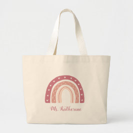 レインボーボホパステルピンクギフトラージトートバッグ ラージトートバッグ