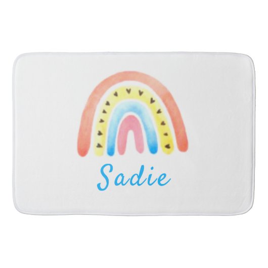 レインボーボホピンクイエローハート名 バスマット (正面)
