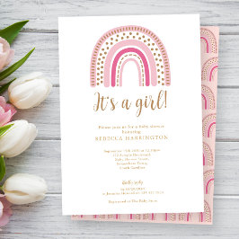 レインボーボホピンクガールベビーシャワー 招待状