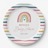 レインボーボホピンクブルーベビーシャワー ペーパープレート (正面)
