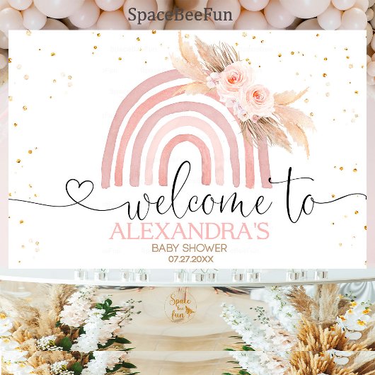 レインボーボホベイビーシャワーガールバックドランドバナー 横断幕